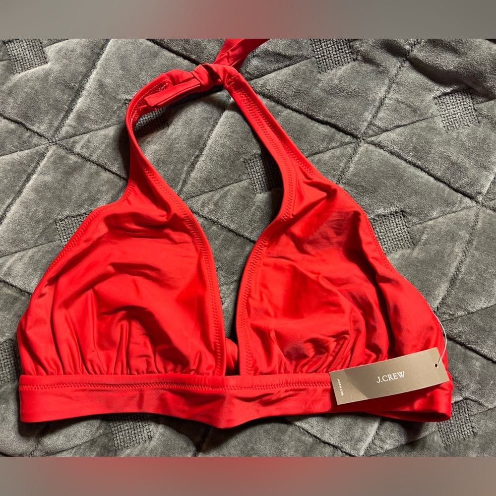 J.Crew Swim Tie-Back Venetian Red Halter Bikini Top Sizes Small & Medium NWT